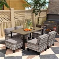 Outsunny 7 PCS Rattan Garden Dining Set with Cushions, Umbrella Hole Refurbished