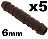 5x 6mm 1/4 Straight In-Line Hose Tube Pipe Connector Joiner Air Fuel Water