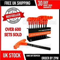 10PC IMPERIAL HEX KEY SET HEAVY DUTY T BAR HANDLE ALLAN WRENCH AND MOUNTED STAND