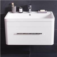 Designer 800mm Bathroom Wall Hung Vanity Unit Basin & FREE Mirror - Gloss White