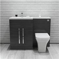 1100mm LH Grey L Shape Bathroom Vanity Unit with Basin + Back To Wall Toilet
