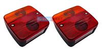 Pair of Rear Square Trailer Lights Lamps Four Function with Bulbs 12v Universal