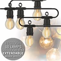 10 Large Warm White LED Festoon Garden String Lights Globe Fairy Outdoor IP44