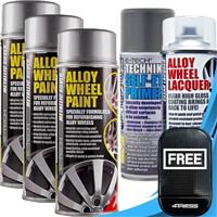 E-TECH Car Alloy Wheel Spray Paint Cans 3x Silver, Self Etch Primer & Lacquer +M