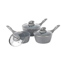 Salter Saucepan Set 3 PC Non-Stick Marblestone Forged Aluminium 16/18/20cm Grey