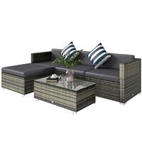Outsunny 5 Pieces Rattan Sofa Set Wicker Sectional Cushion Patio Grey Garden