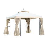 Outsunny 3 x 3(m) Garden Gazebo Double Top Gazebo Canopy w/ Mesh Cream White
