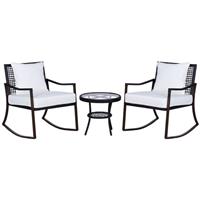 Outsunny 3 Pieces Rocking Chair Bistro Set Furniture Rattan Wicker Brown