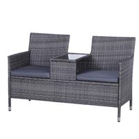 Outsunny Rattan Chair Garden Furniture Patio Companion Love Seat Table Grey