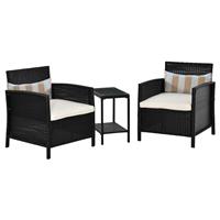 Outsunny 3 PC Outdoor Rattan Sofa Set w/ Chairs Coffee Table Cushion Black