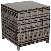 Outsunny Side Table Furniture Tempered Glass Garden Patio Wicker Mixed Grey