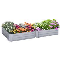 Outsunny Set of 2 Raised Garden Bed Galvanised Planter Box Grey
