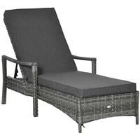 Outsunny Patio Dual Rattan Wicker Sun Lounger w/ 5-Level Adjustable Headrest