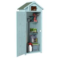Outsunny Wooden Garden Storage Shed Tool Storage Box, 77 x 54 x 179 cm, Blue