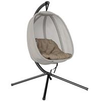 Outsunny Folding Hanging Egg Chair w/ Cushion and Stand for Indoor Outdoor Khaki