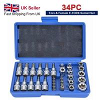Torx Star Socket & Bit Set Male Female E & T Sockets with Torx Bits + Case 34pcs