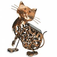 Solar Power LED Silhouette Cat Garden Ornament Metal Outdoor Light Decor Rustic