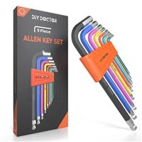 Allen Hex Key Set with Magnetic Ball End Metric Long Folding Colour Coded