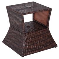 Outsunny Rattan Wicker Tea Coffee Table w/ Umbrella Hole Storage Space Brown