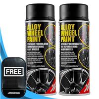 E-TECH BLACK Alloy Wheel Spray Paint Car Wheels Refurbishment 2x 400ml Cans +M