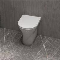 Back To Wall Round Toilet Ceramic Soft Close Seat Modern Bathroom BTW WC Pan