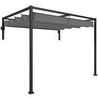 Outsunny 2 x 3(m) Wall Mounted Pergola with Retractable Roof, Dark Grey