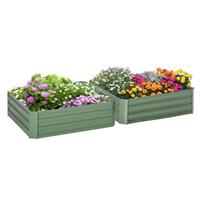 Outsunny Set of 2 Raised Garden Bed Galvanised Planter Box Easy Setup Green
