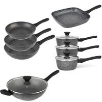 Salter Pan Set 8-Piece Non-Stick Cooking Pans Induction Megastone Silver/Black
