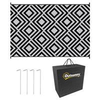 Outsunny Reversible Waterproof Outdoor Rug W/ Carry Bag, 182 x 274 cm, Black