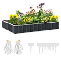 Outsunny Metal Raised Garden Bed No Bottom DIY Large Planter Box w/ Gloves