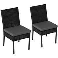 Outsunny 2 PCs Rattan Garden Chairs with Cushion, Wicker Dining Chairs, Black