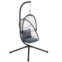 Outsunny PE Hanging Swing Chair w/ Cushion, Patio Hanging Chair, Grey
