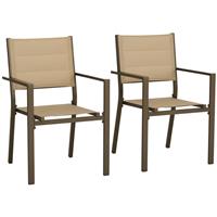 Outsunny 2 PCs Dining Chairs, Stackable Design Aluminium Outdoor Armchairs Khaki