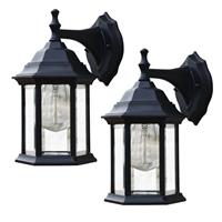 36cm x 18cm "Hexagonal" Traditional Black Victorian IP44 Wall Lantern - 2 Pack