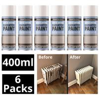 6X Brilliant White Radiator Spray Aerosol Paint Quick Drying 400ml