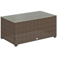 Outsunny Outdoor Coffee Table, Glass Top Rattan Side Table, Brown