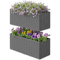 Outsunny Set of 2 Hanging Flower Boxes, 50 cm Long, Rattan Look, Grey
