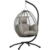Outsunny Hanging Swing Chair w/ Thick Cushion, Hanging Chair, Grey
