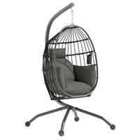 Outsunny Egg Chair Outdoor Indoor Garden Swing Chair, Folding Basket, Grey