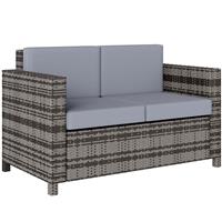 Outsunny Rattan Wicker 2-seat Sofa Loveseat Padded Garden Furniture Grey