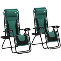 Outsunny 2 Pcs Zero Gravity Lounger Folding Recliner Chair w/ Cup Holder