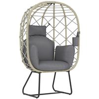 Outsunny Rattan Garden Egg Chair with Thickened Cushion, Headrest, Grey