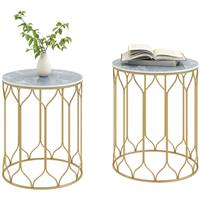 Outsunny Nesting Tables Set of 2, Marble Effect Side Tables, Multi
