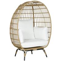 Outsunny PE Rattan Egg Chair w/ Padded Cushions for Garden, Khaki