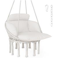 Outsunny Hammock Chair, Boho Hanging Swing Chair with Cushion, Cream White