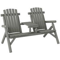 Outsunny Wood Patio Bench 2 Seats w/ Centre Coffee Table, Grey