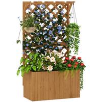 Outsunny Wooden Planter with Trellis and Drainage Holes, Natural