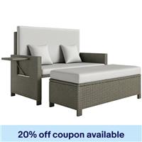 Outsunny Garden Rattan Furniture Set 2 Seater Patio Sun Lounger Daybed Sun Bed