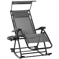 Outsunny Folding Recliner Chair Outdoor Lounge Rocker Zero-Gravity Seat, Grey