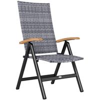Outsunny Folding Rattan Garden Dining Chair with Reclining Back, Light Grey